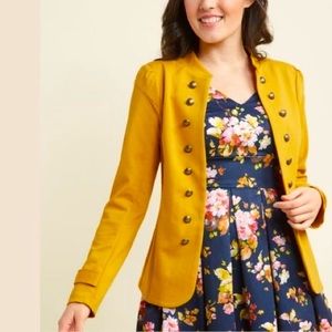 ModCloth Glam Believer Knit Military Jacket in Mustard Yellow size Medium